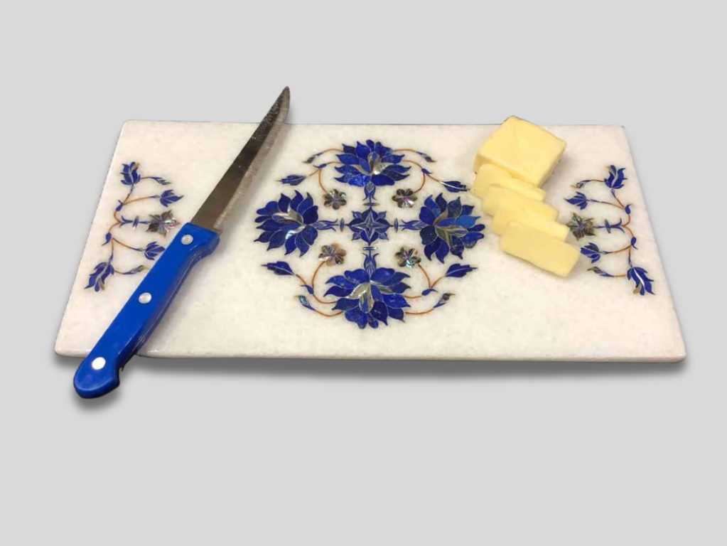 Marble White Lapis Floral Inlay Chopping Board